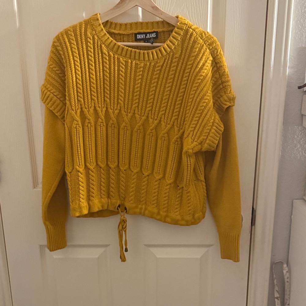 DKNY Mustard Yellow Cable Knit Sweater